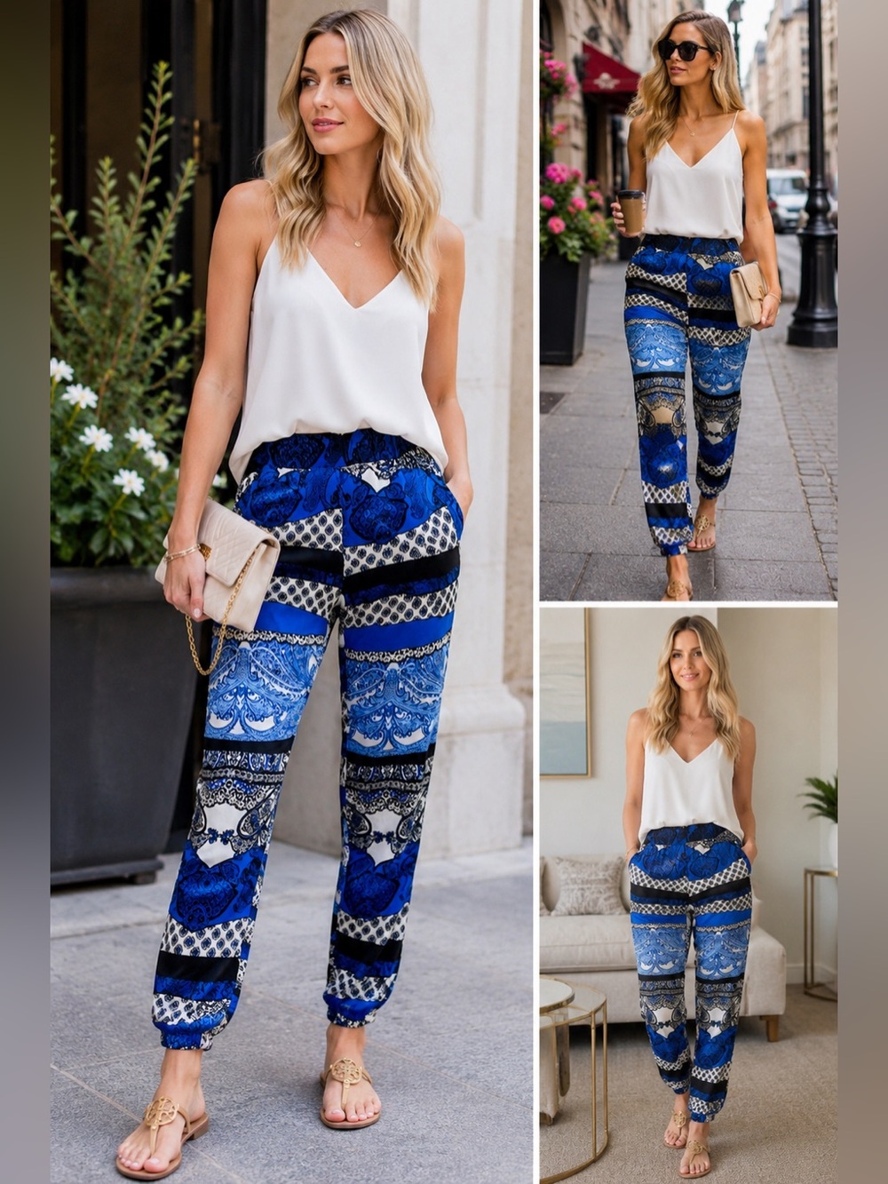 Lovely Girl NWT Blue Paisley Silky Printed Pants Size L / AU 12
